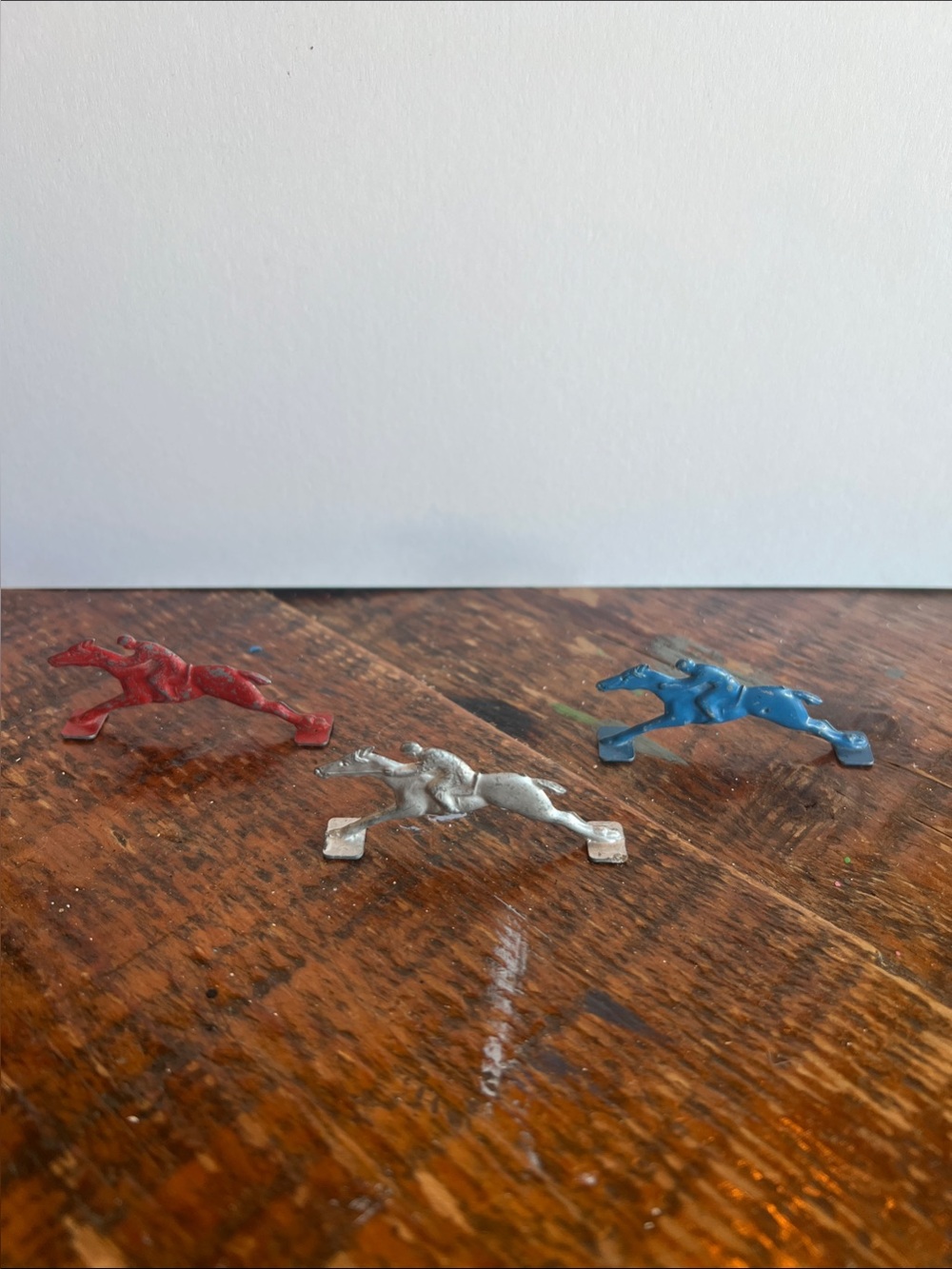 Vintage Cracker Jack Race Horse Toy Set - Red, Blue, Silver